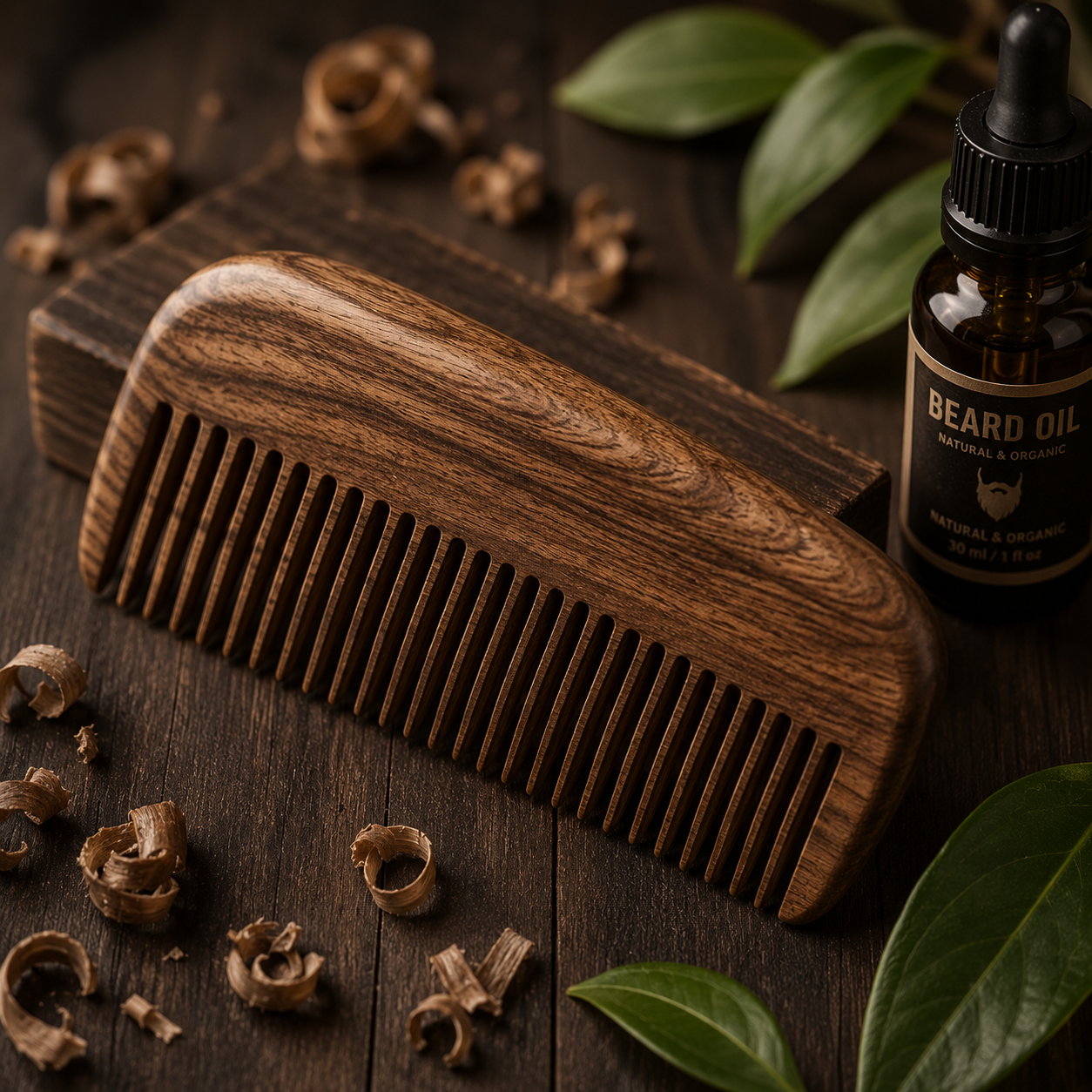Premium Wooden Beard Comb. Ingredients: Natural Wood. Size: 1.