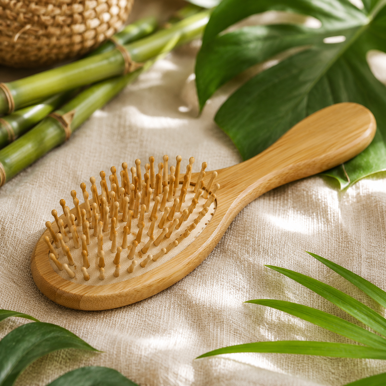 Premium Bamboo Hair Brush. Ingredients: Bamboo Handle, Bamboo Bristles. Size: 1.