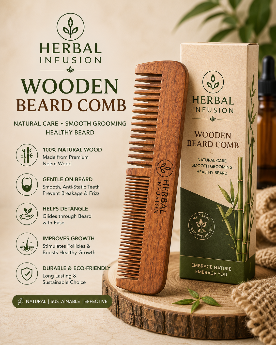 Wooden Beard Comb